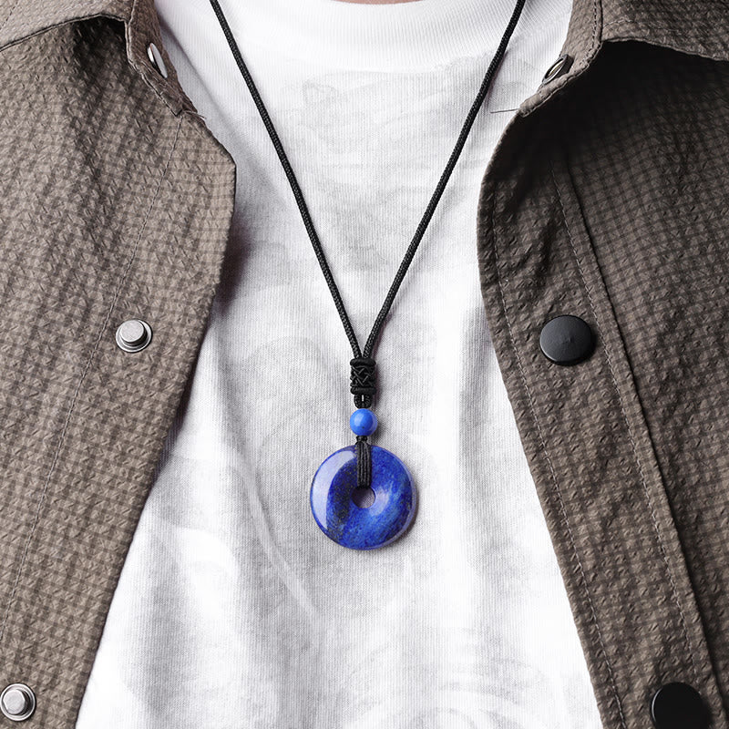 Karma Stone Lucky Coin Pendant Healing Crystal Gemstone Necklace