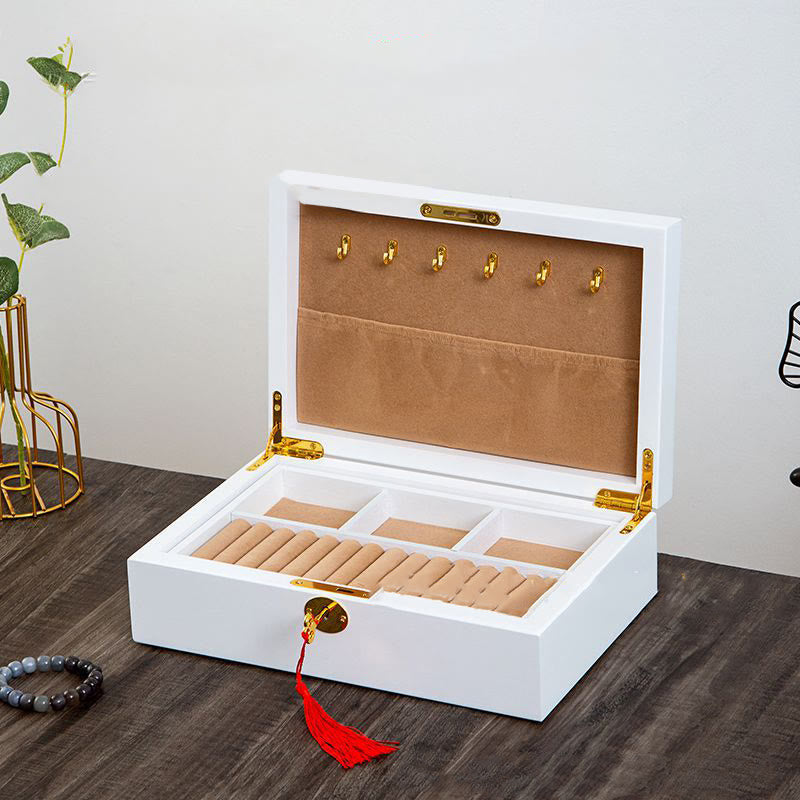 Karma Stone Vintage Wooden Jewelry Box Two-Layer Solid Wood Jewelry Storage Box