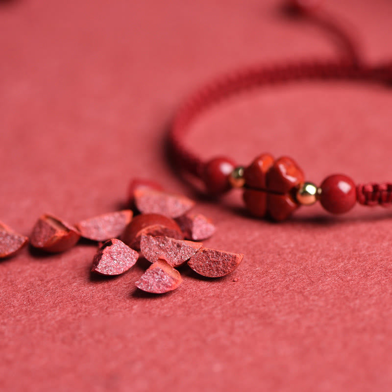 Karma Stone Four Leaf Clover Five-petal Flower Cinnabar Blessing Red String Bracelet