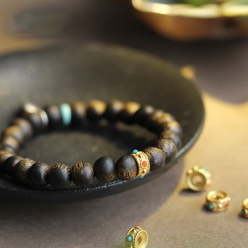 Karma Stone Vietnam Qinan Agarwood Turquoise Balance Strength Bracelet