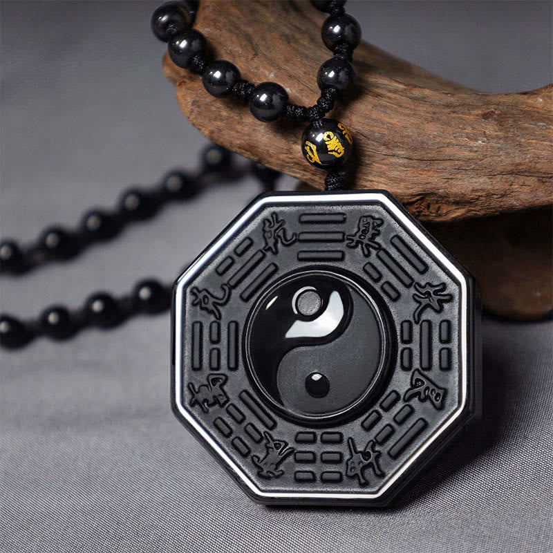 Karma Stone Black Obsidian Stone Yin Yang Pendant Necklace