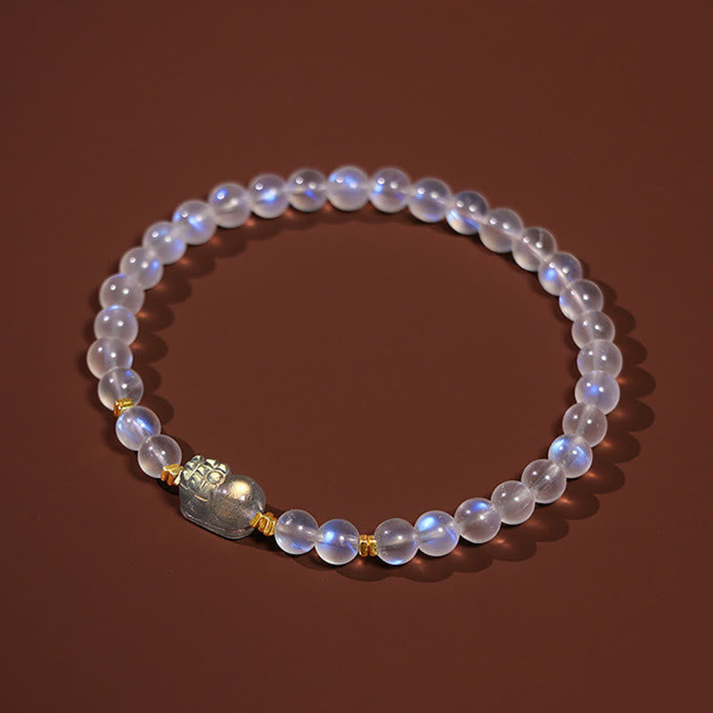 Karma Stone 925 Sterling Silver Plated Gold Natural Moonstone PiXiu Healing Bracelet