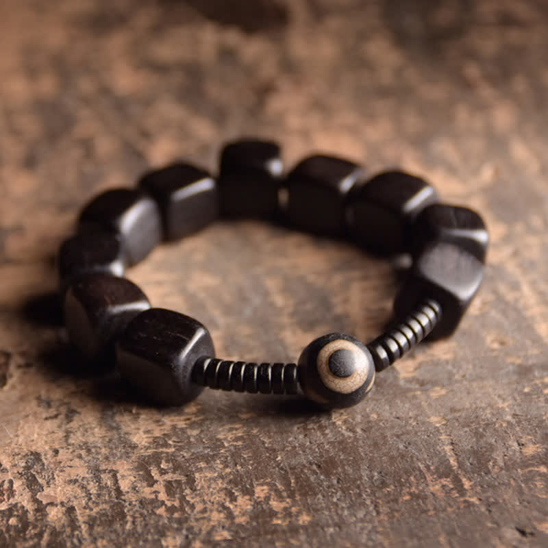 Karma Stone Tibetan Ebony Wood Dzi Bead Strength Bracelet