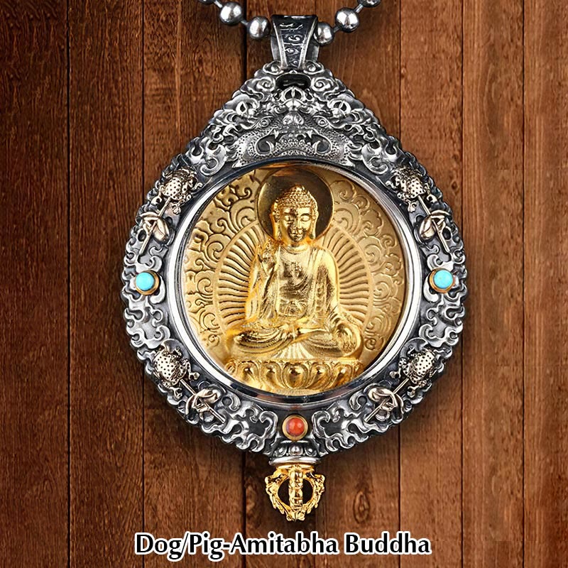 Karma Stone Chinese Zodiac Natal Buddha Thangka Nine Palaces Eight Diagrams Wealth Rotatable Necklace Pendant