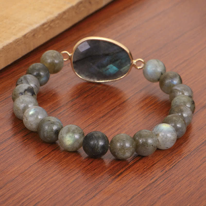 Karma Stone Natural Labradorite Moonstone Support Healing Beaded Bracelet