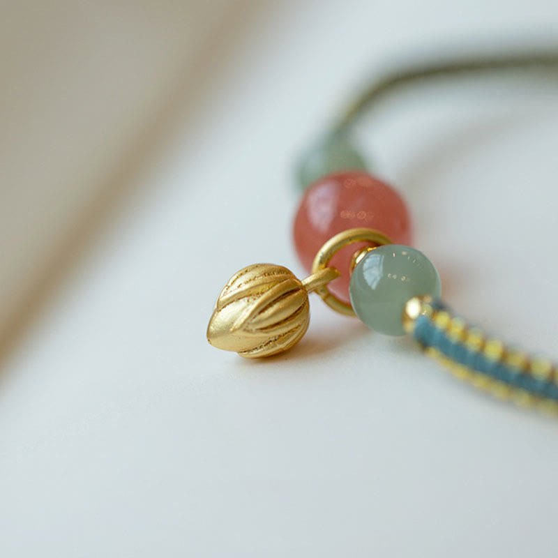 Karma Stone Red Agate Jade Lotus Confidence Calm String Bracelet