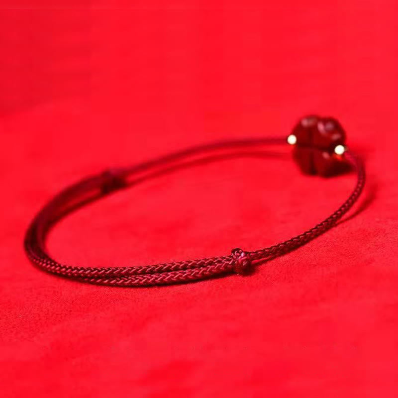 Karma Stone Natural Cinnabar Four Leaf Clover Blessing Red String Bracelet Anklet