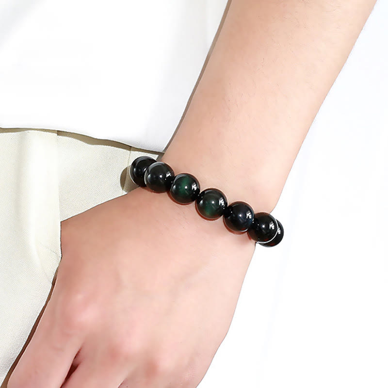 Karma Stone Natural Green Eye Obsidian Wealth Bracelet
