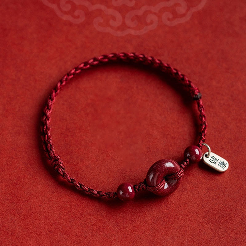 Karma Stone Handmade Cinnabar Peace Buckle Safe and Healthy Charm Blessing String Bracelet Anklet