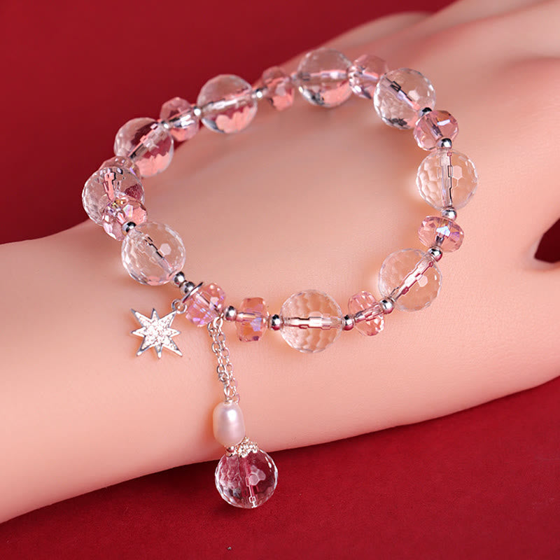 Karma Stone White Crystal Pink Crystal Protection Star Charm Bracelet