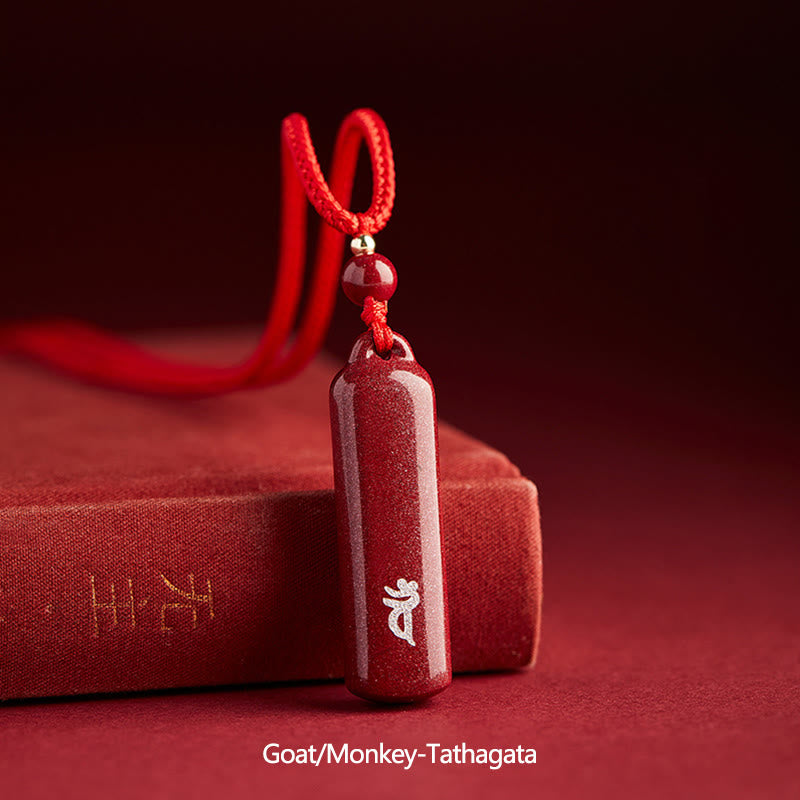 Karma Stone Chinese Zodiac Natal Buddha Cinnabar Amulet Protection String Necklace Pendant
