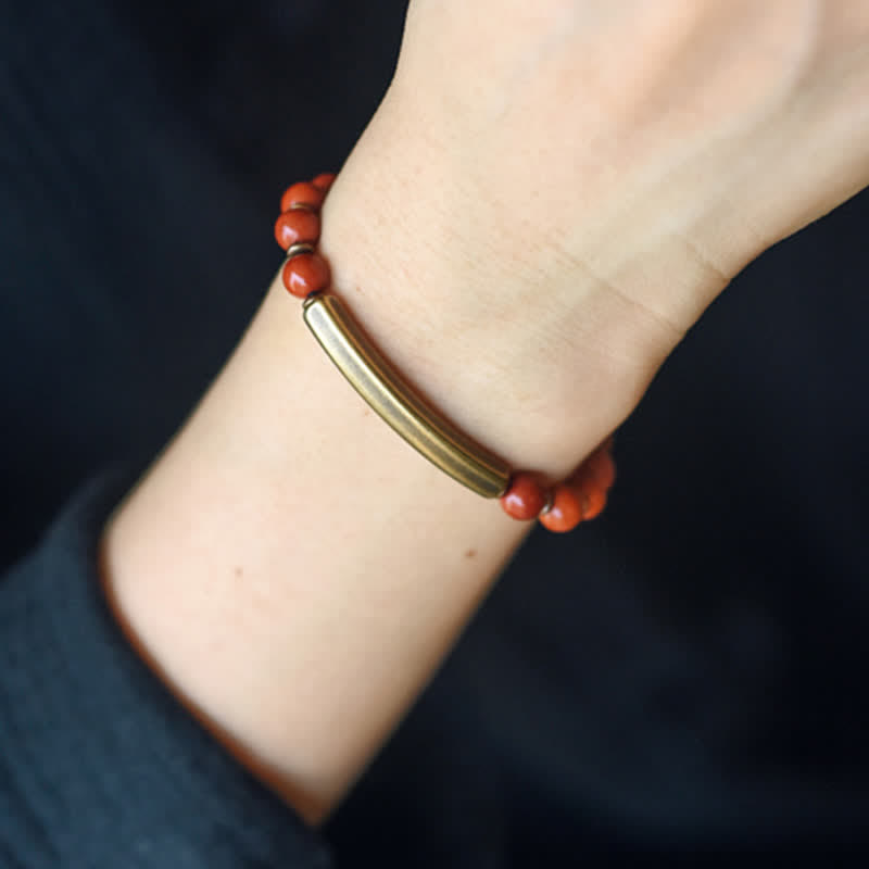 Karma Stone Red Jasper Moss Agate Black Obsidian Crystal Copper Peace Couple Bracelet