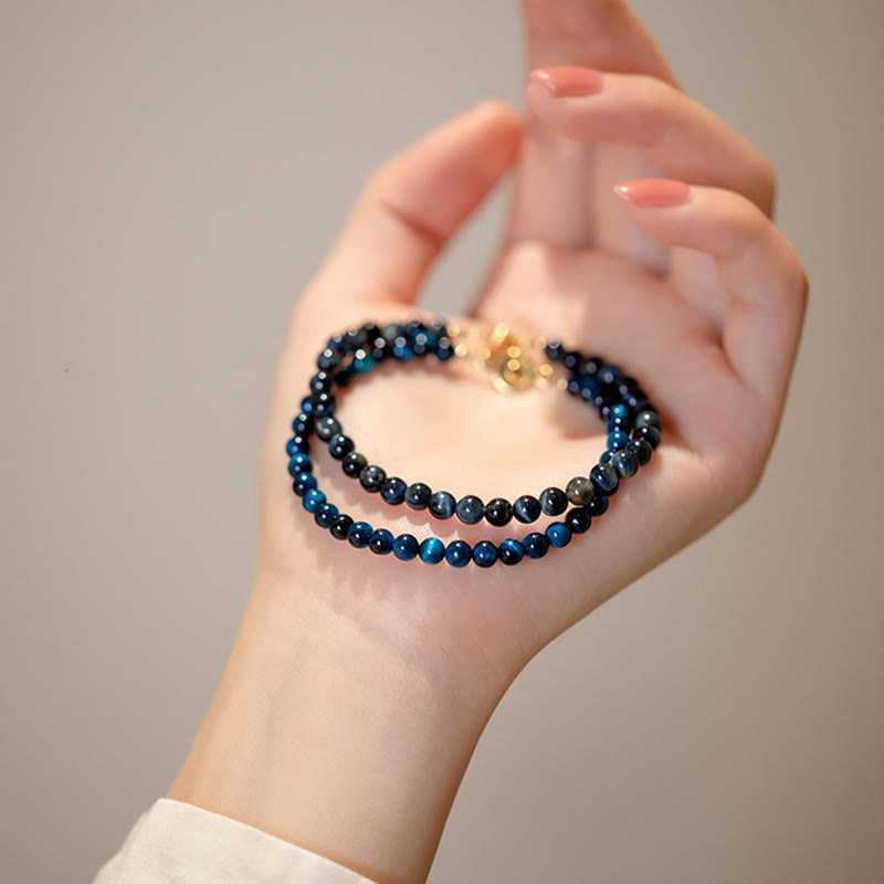 Karma Stone Natural Blue Tiger Eye Stone Protection Chain Bracelet