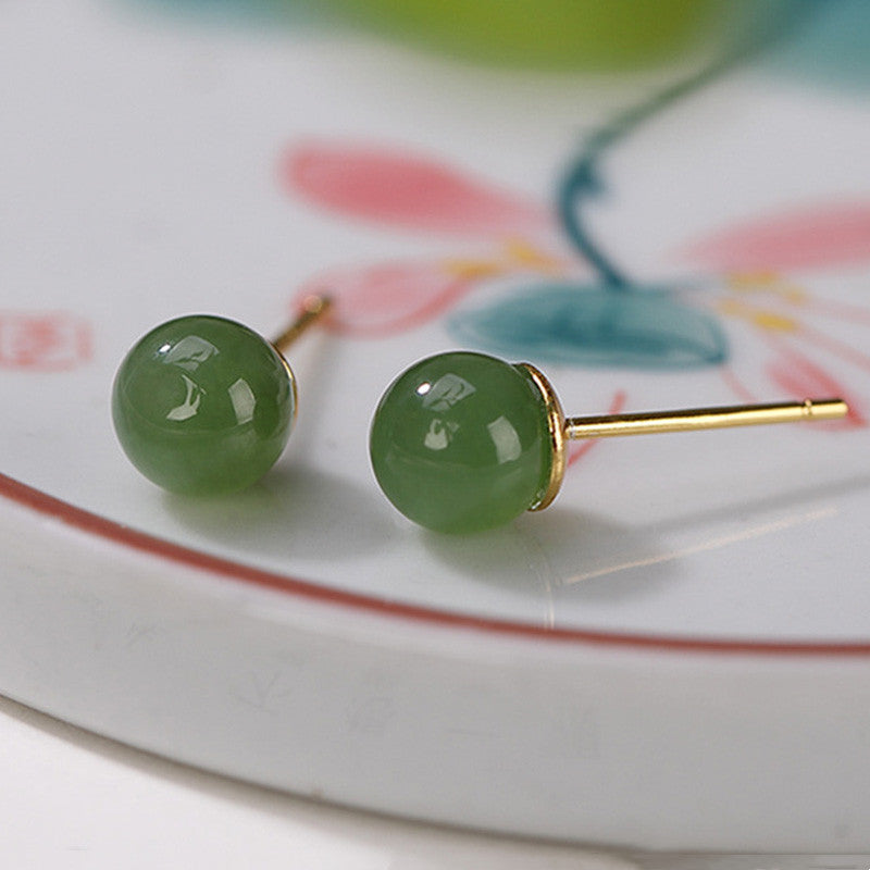 Karma Stone 925 Sterling Silver Round Cyan Jade Healing Calm Stud Earrings