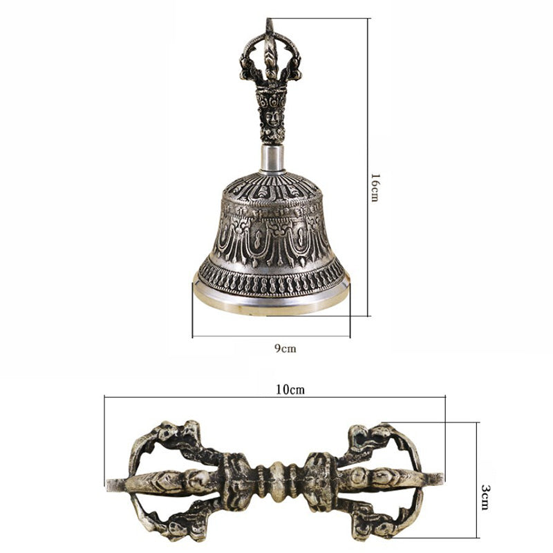Karma Stone Tibetan Meditation Bell and Vajra Dorje Copper Decoration Set