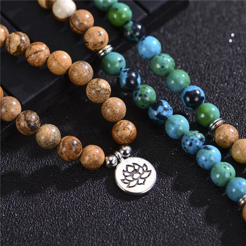 Karma Stone 108 Meditation Healing Multi-layer Wooden Rosary Bracelet