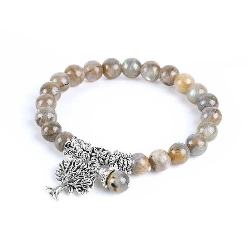 Karma Stone Natural Gemstone Tree of Life Lucky Charm Stretch Bracelet