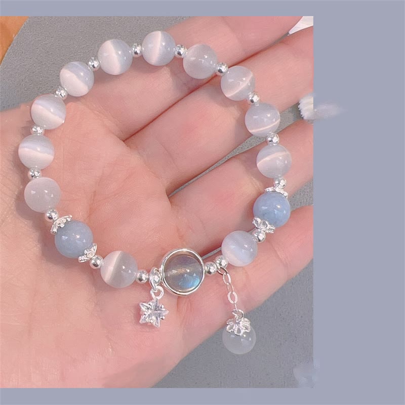 Karma Stone Cat's Eye Moonstone Butterfly Star Charm Support Bracelet