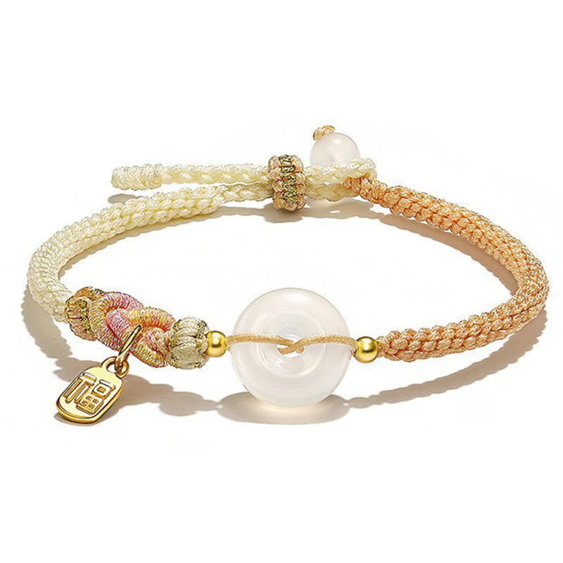 Karma Stone Handmade White Agate Peace Buckle Luck Happiness Protection Weave String Bracelet