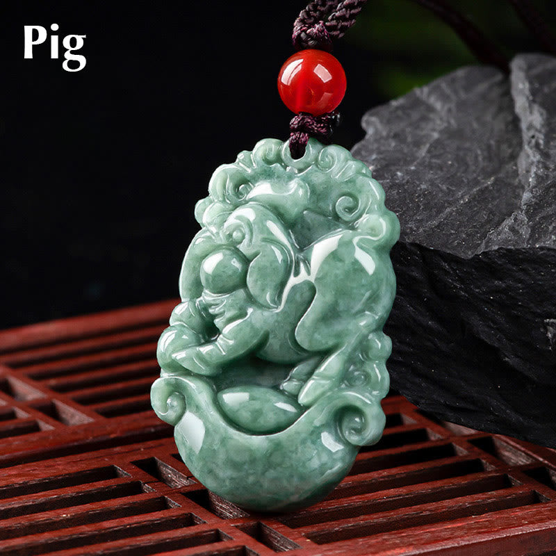 Karma Stone Natural Jade 12 Chinese Zodiac Prosperity Necklace Pendant