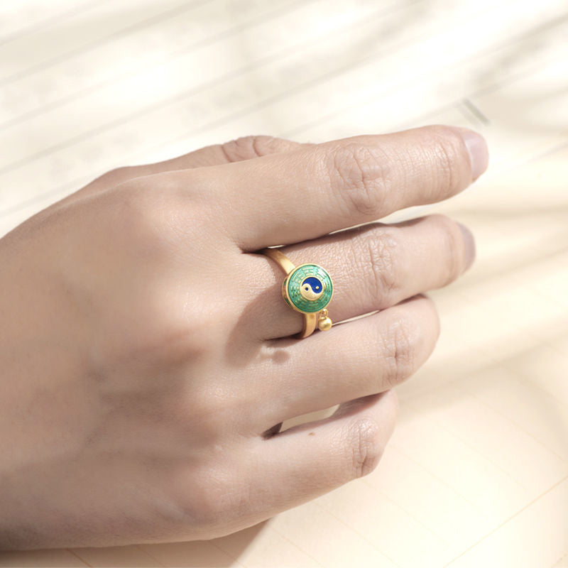 Karma Stone Yin Yang Copper Luck Wealth Rotatable Ring