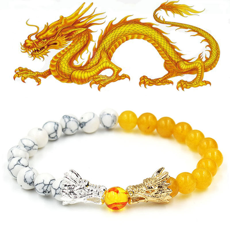 Karma Stone White Turquoise Lava Rock Dragon Blessing Beaded Bracelet