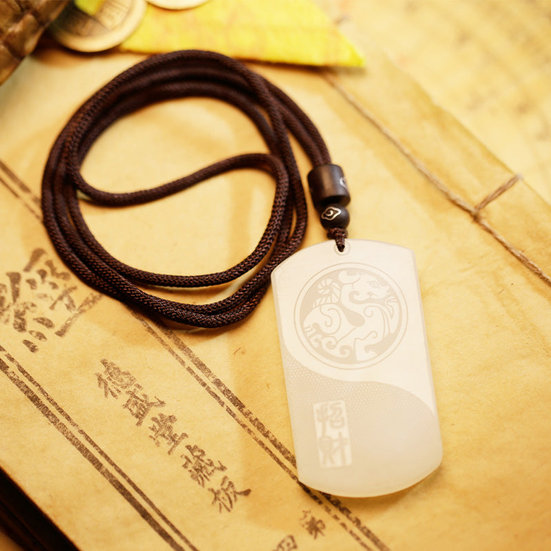 Karma Stone White Jade PiXiu Yin Yang Luck Protection Necklace Pendant