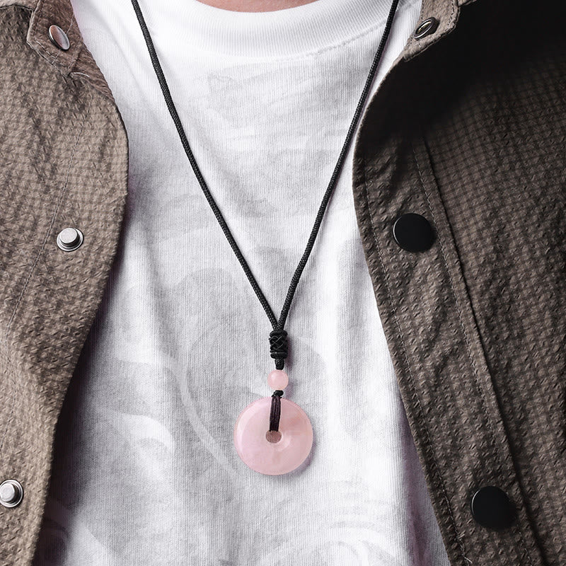 Karma Stone Lucky Coin Pendant Healing Crystal Gemstone Necklace