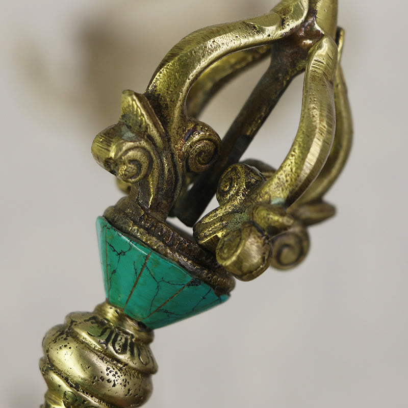 Karma Stone Tibetan Five Prong Vajra Dorje Handcrafted Nepal Spiritual Power Copper Decoration