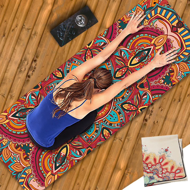 Karma Stone Tibetan Mandala Elephant Lotus Koi Fish Mindful Natural Rubber Yoga Mat Decoration