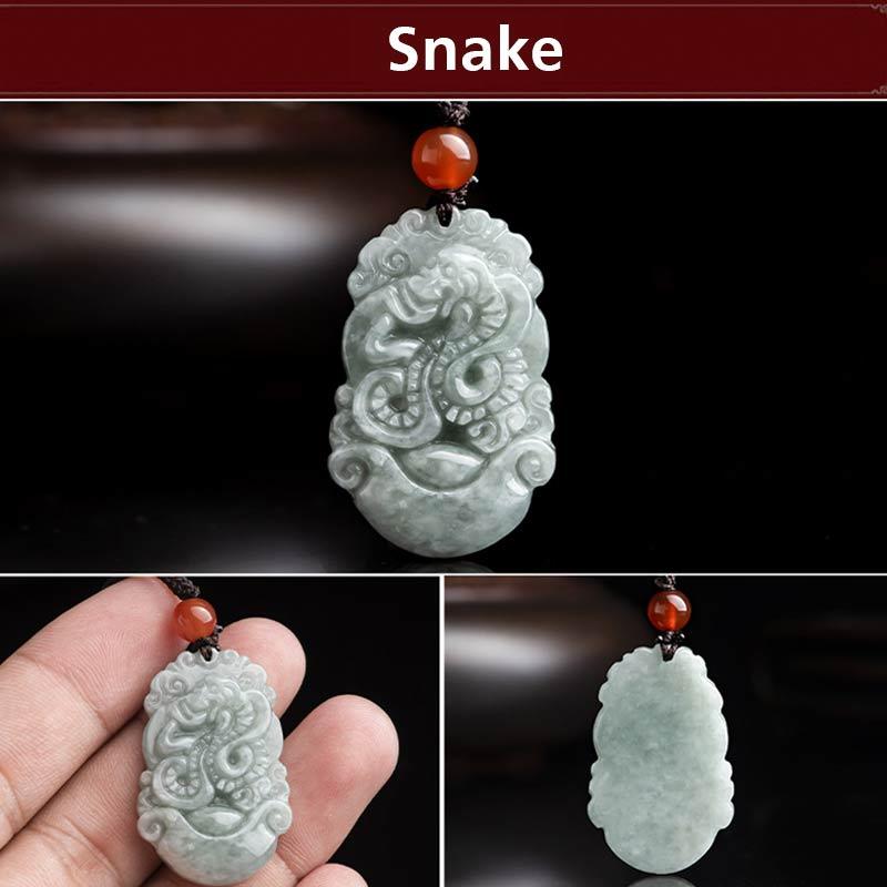 Karma Stone Natural Jade 12 Chinese Zodiac Sucess Pendant Necklace