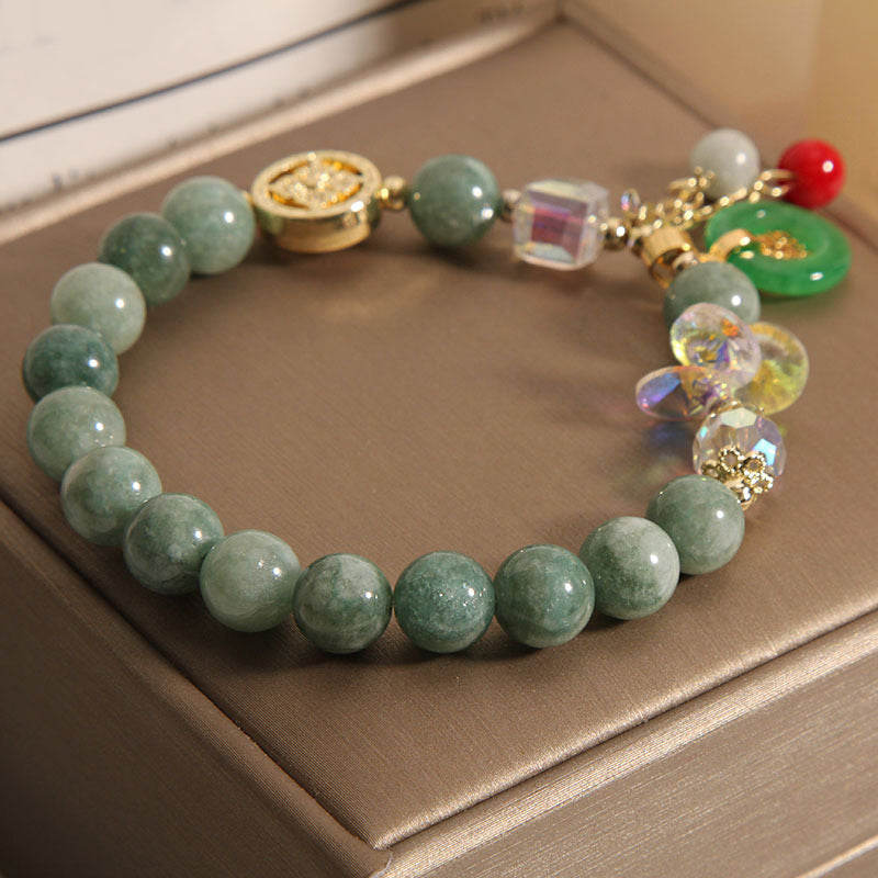Karma Stone Strawberry Quartz Jade Fu Character Charm Healing Bracelet