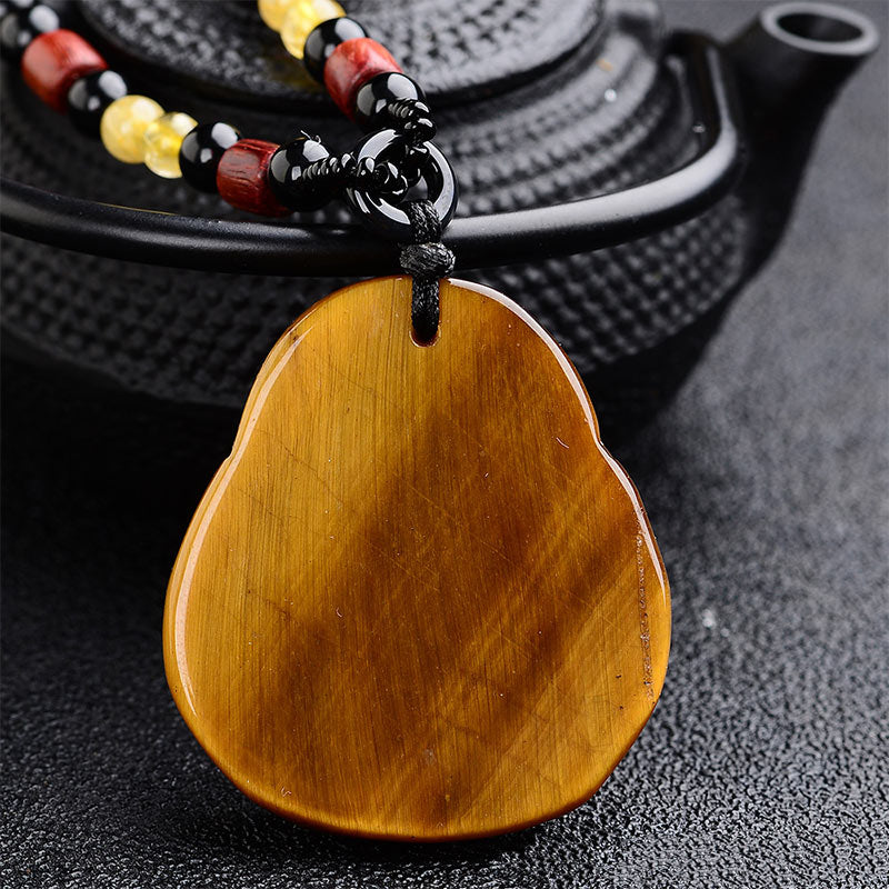 Karma Stone Tiger's Eye Laughing Buddha Blessing Necklace