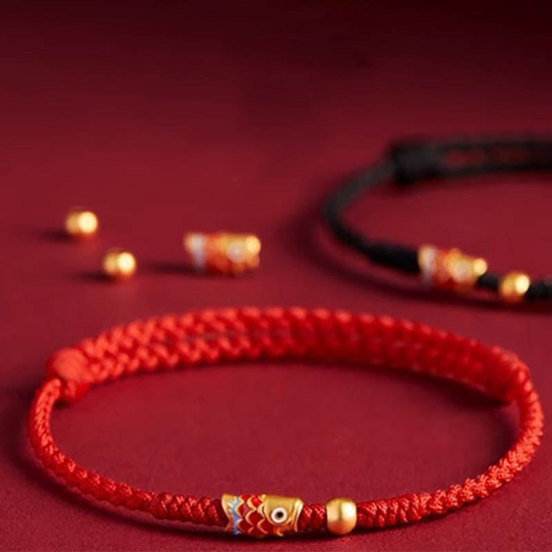 Karma Stone 925 Sterling Silver Handmade Koi Fish Wealth Success Braided Rope Bracelet