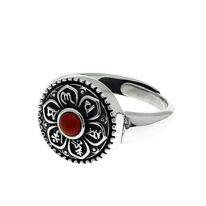 Karma Stone Tibetan Om Mani Padme Hum Peace Rotatable Ring