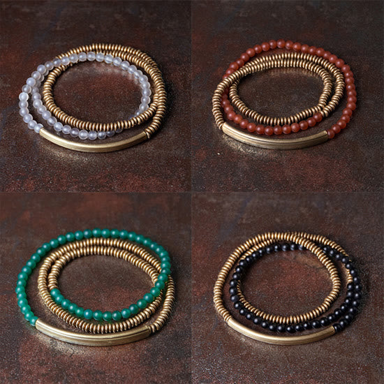 Karma Stone Tibetan Various Agate Stone Copper Protection Triple Wrap Bracelet