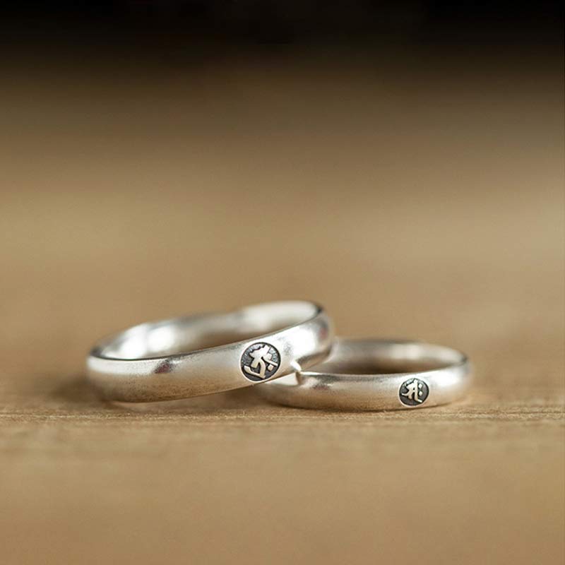 Karma Stone 925 Sterling Silver Chinese Zodiac Natal Buddha Blessing Couple Ring