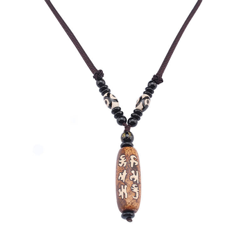 Karma Stone Tibet Om Mani Padme Hum Dzi Bead Avalokitesvara Pattern Wealth Necklace Pendant