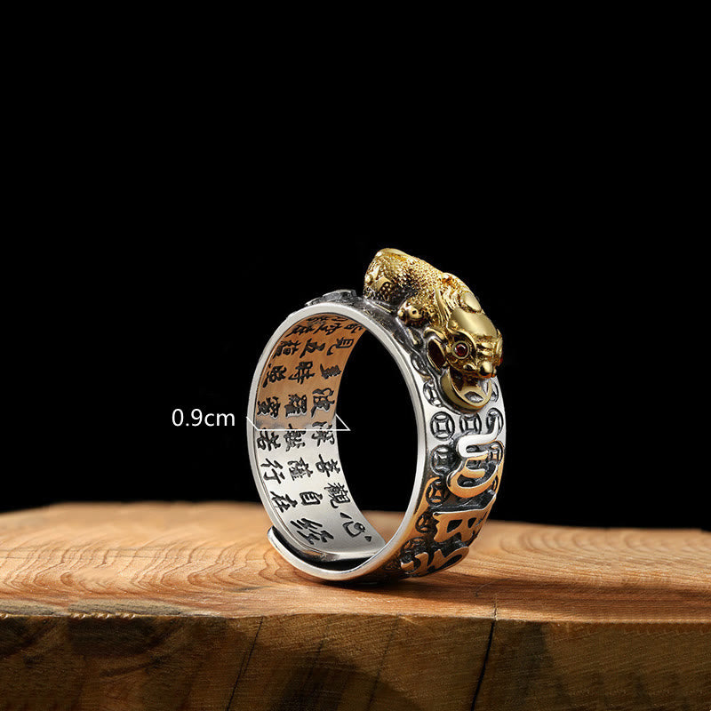 Karma Stone Tibetan 990 Sterling Silver Om Mani Padme Hum PiXiu Dorje Vajra Heart Sutra Engraved Wealth Ring