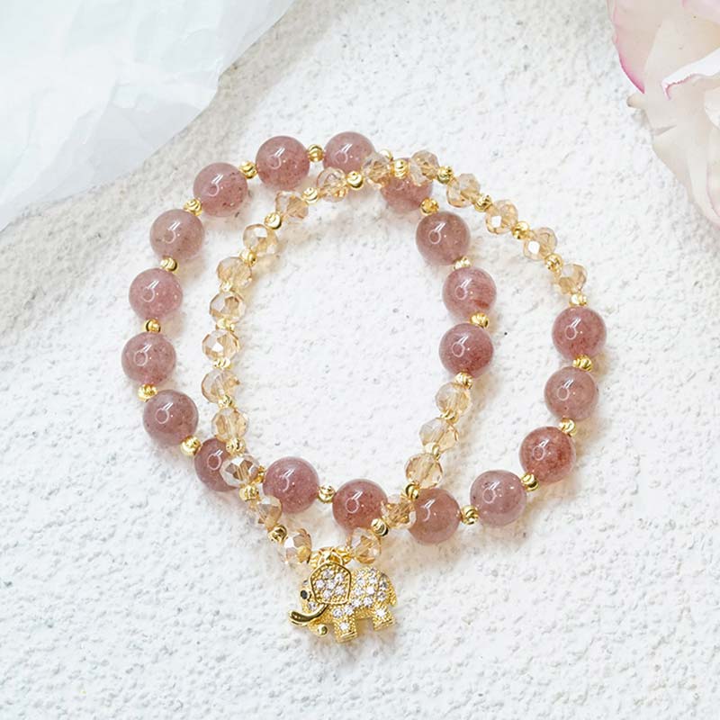 Karma Stone Rose Quartz Elephant Healing Energy Charm Bracelet