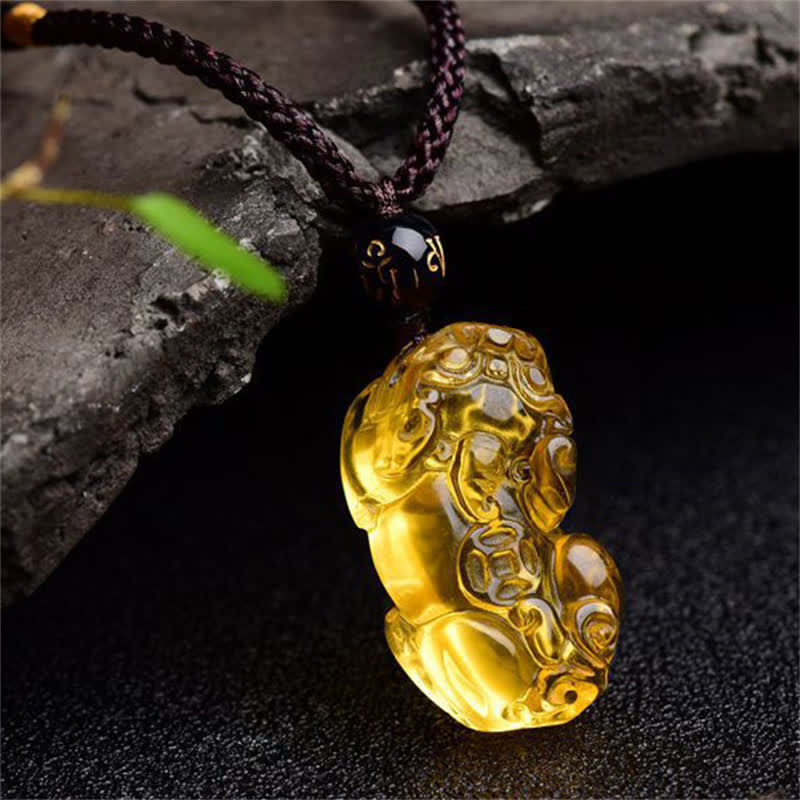 Karma Stone FengShui Citrine PiXiu Wealth Necklace Pendant