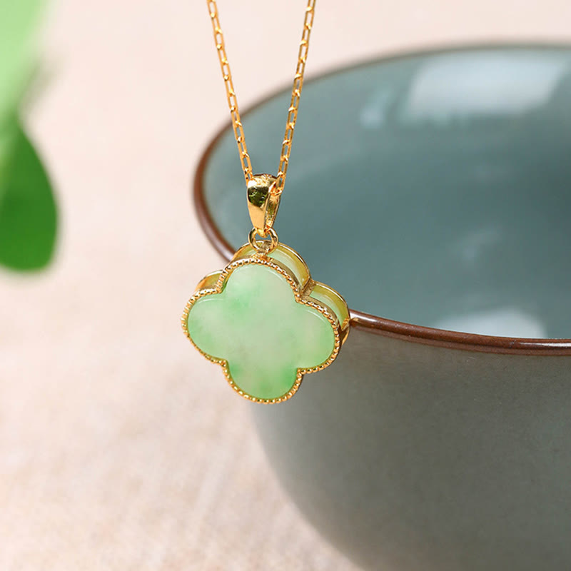 Karma Stone Four Leaf Clover Jade Pattern Luck Necklace Pendant