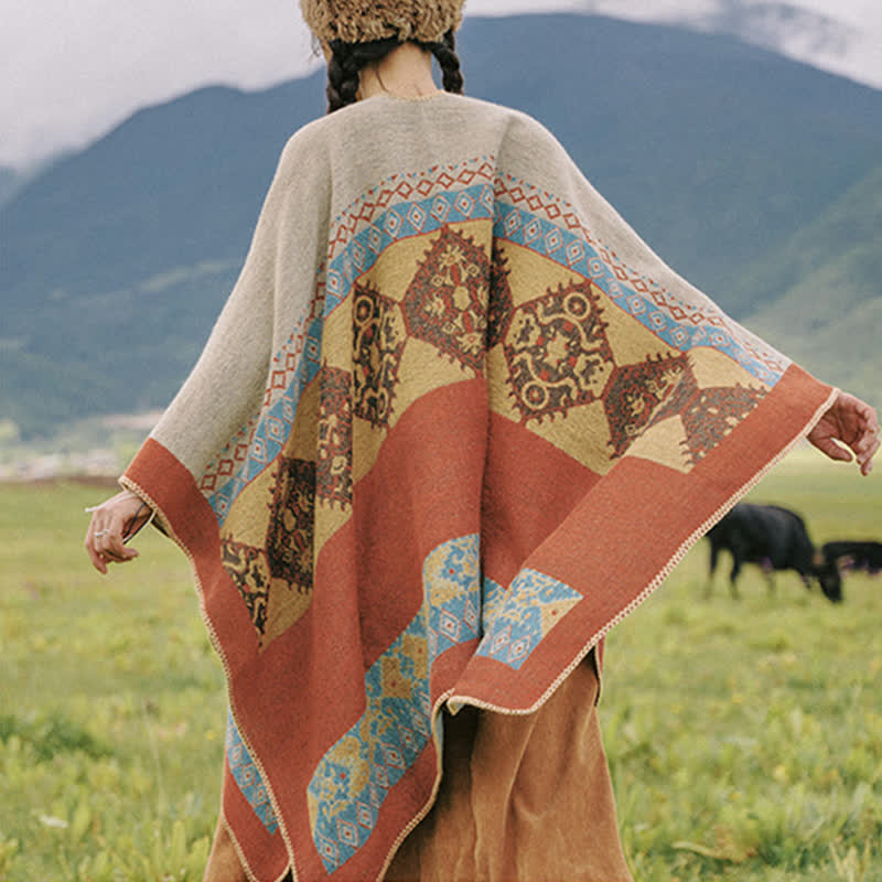 Karma Stone Tibetan Shawl Diamond Pattern Winter Warm Cloak Scarf