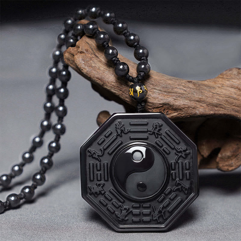 Karma Stone Black Obsidian Stone Yin Yang Pendant Necklace