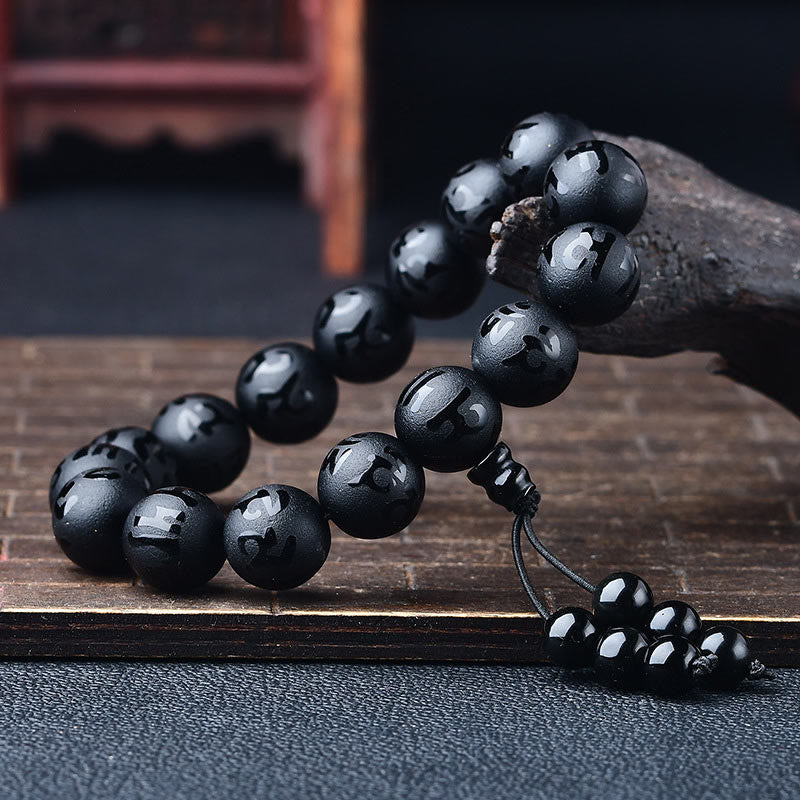 Karma Stone Tibet White Crystal Black Onyx Om Mani Padme Hum Meditation Bracelet