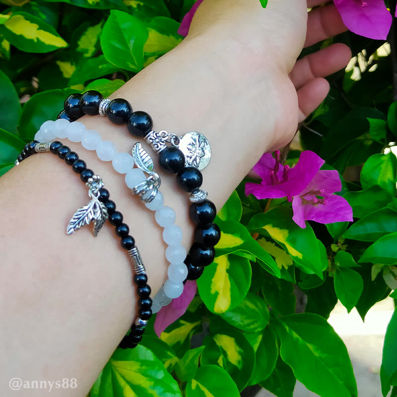 Karma Stone 3PCS Natural Quartz Crystal Beaded Healing Energy Lotus Bracelet