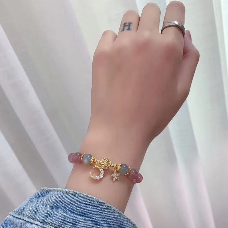Karma Stone Strawberry Quartz Moonstone Moon Star Love Bracelet