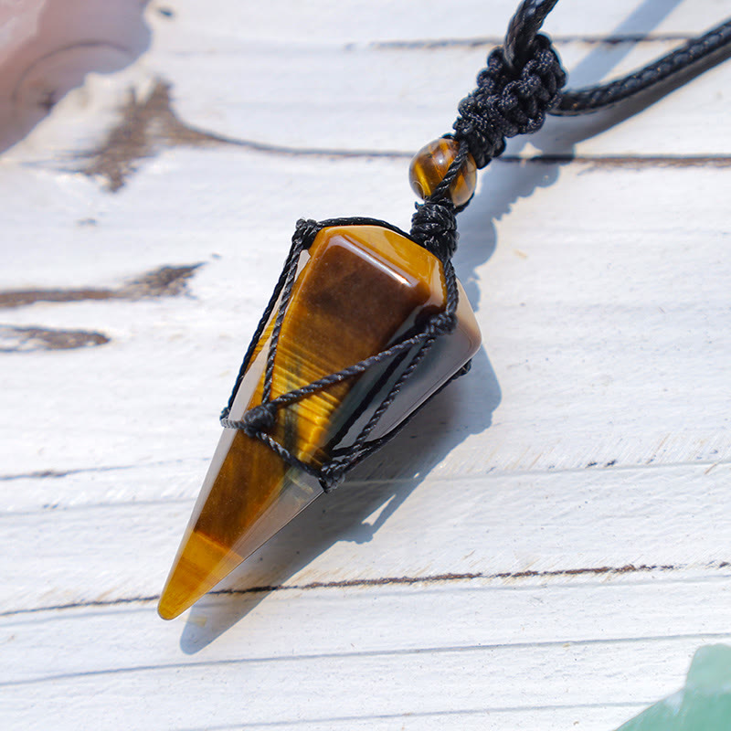 Karma Stone Natural Stone Pointed Pendant Necklace