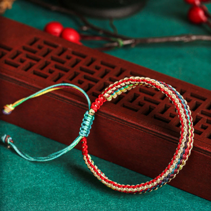 Karma Stone Tibet Handmade Rainbow Multicolored Protection Braided String Bracelet