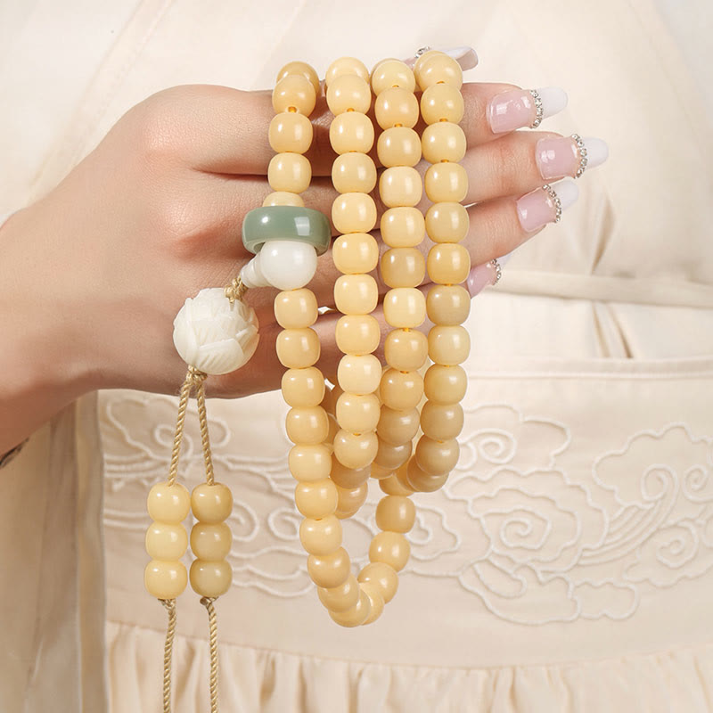 Karma Stone Natural Bodhi Seed Lotus Dzi Bead Peace Harmony Charm Bracelet
